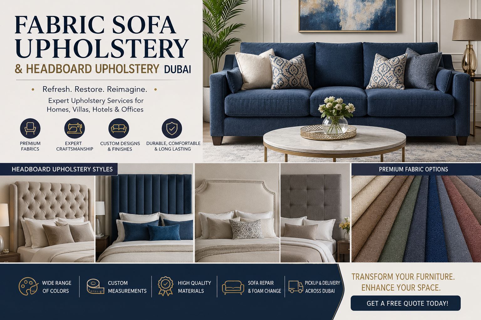Fabric Sofa Upholstery and Headboard Upholstery Dubai for Stylish Interiors